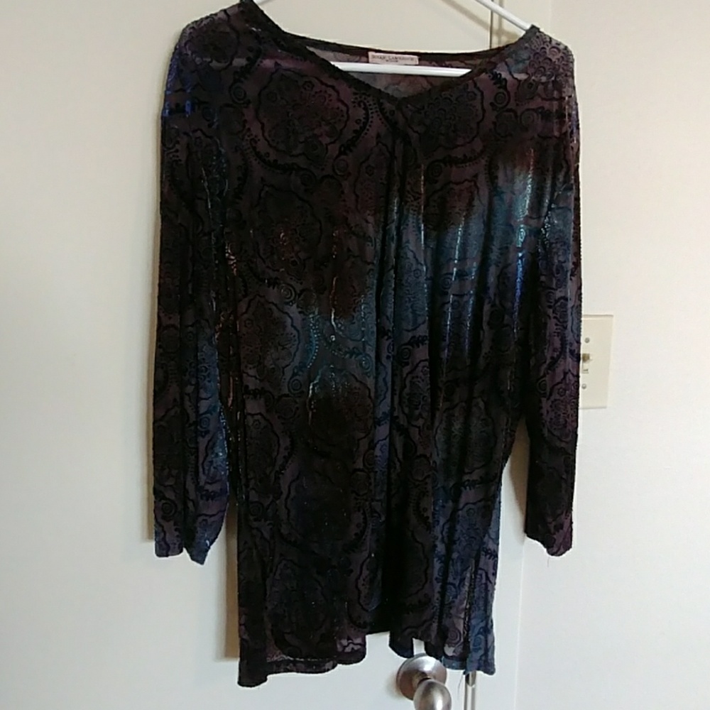 3x Susan Lawrence Woman velvet sheer burnout top!